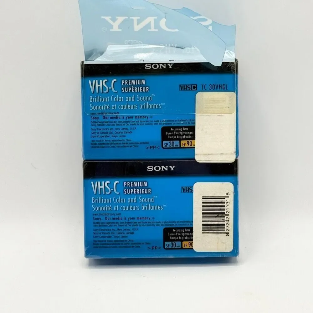 New SONY VHS-C Video Tapes 30 Minute Premium Sealed Pack of 2 // TC-30VHGF